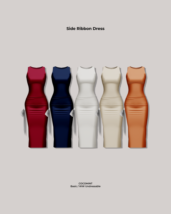 Alpha [cocomint] Side Ribbon Dress by cocomint - The Sims 4 Custom Content