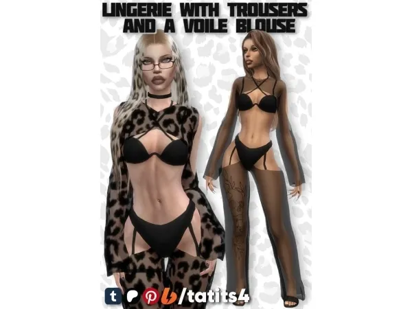 Mix Lingerie with trousers and a voile blouse - The Sims 4 Custom Content