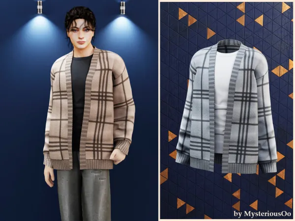 Alpha Male Plaid knit cardigan by MysteriousOo - The Sims 4 Custom Content