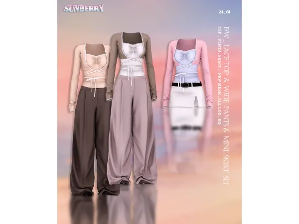 Alpha [SUNBERRY] 2461_Fw _lace top wide pants mini skirt - The Sims 4 Custom Content