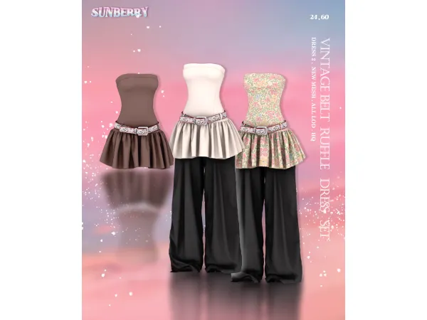 Alpha [SUNBERRY]#24.60_Vintage Belt Ruffle Dress - The Sims 4 custom content