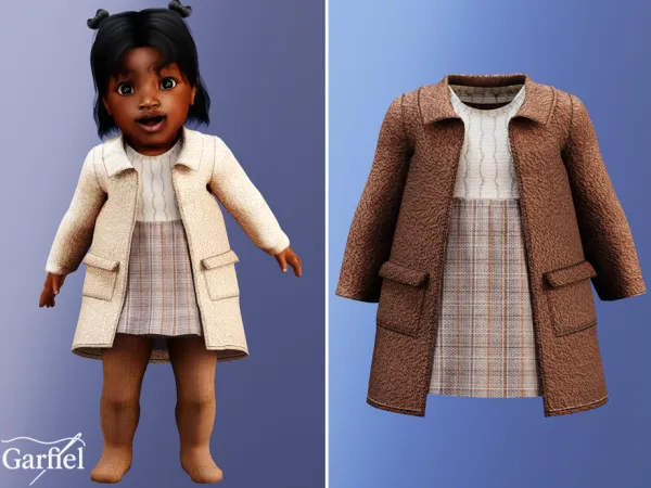 Alpha Infant Soft boucle coat layered with knit and plaid by Garfiel - The Sims 4 Custom Content