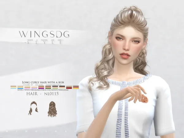 Alpha WINGS NL0115 Long curly hair with a bun by wingssims - The Sims 4 Custom Content