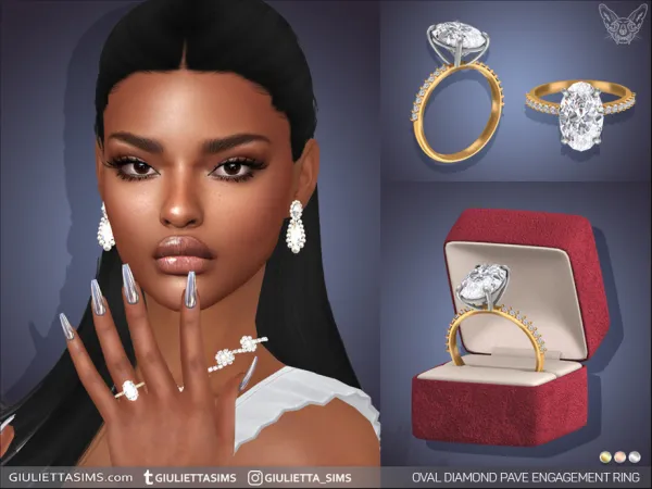 Alpha Oval Diamond Pave Engagement Ring by feyona - The Sims 4 Custom Content