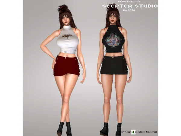Mix Lorey Halter Neck Top and Skirt by Scepter - The Sims 4 Custom Content