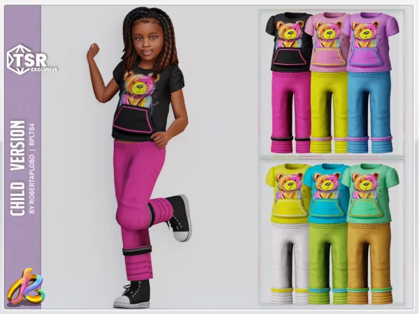 Alpha 338 unisex CHILD SET Vivid Bear Outfit by RobertaPLobo - The Sims 4 Custom Content