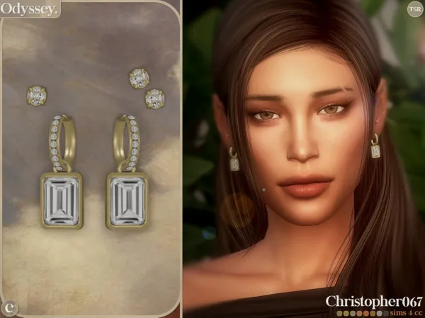 Alpha Odyssey Earrings Diamond Studded Hoop Dangle Earrings - The Sims 4 Custom Content