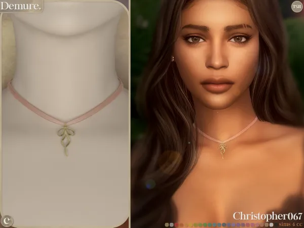 Alpha Demure Necklace Satin Ribbon Bow Charm Choker - The Sims 4 Custom Content