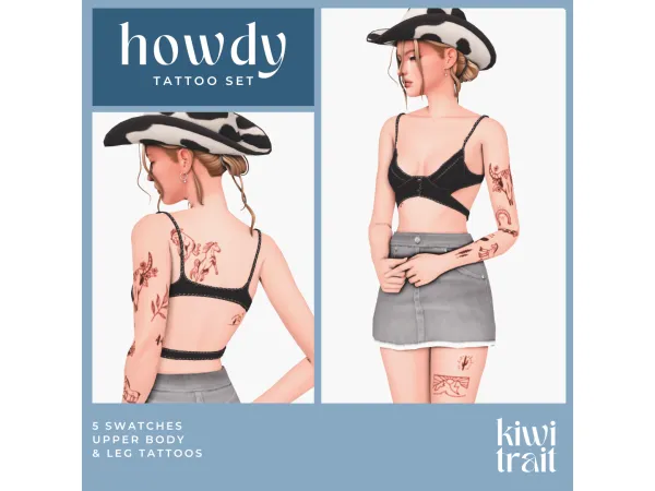 Mix howdy tattoo set by kiwitrait - The Sims 4 Custom Content