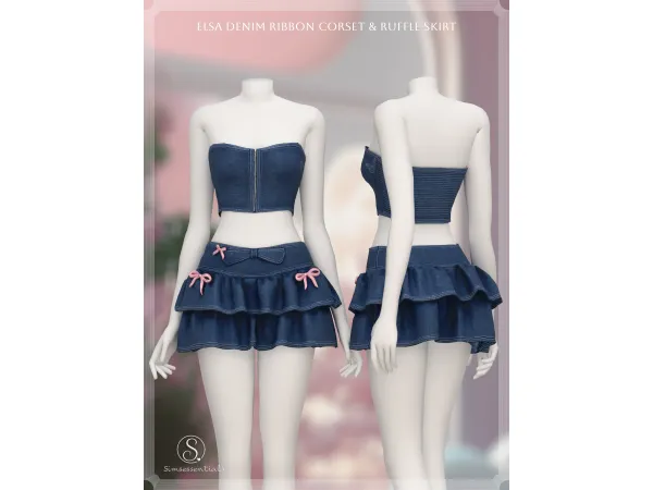 Elsa Denim Ribbon Corset & Ruffle Skirt  by simsessentials