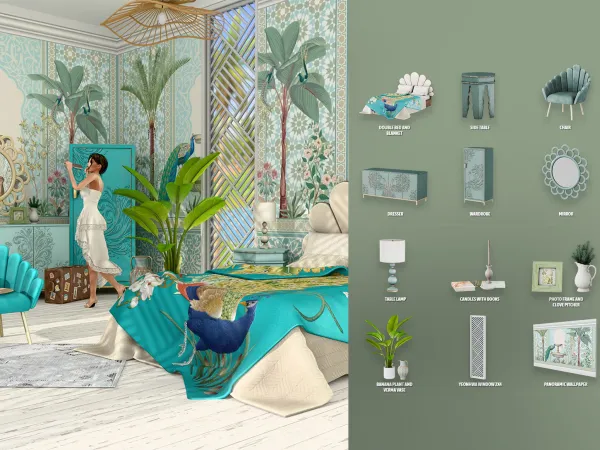 Alpha The Sleepy Peacock Bedroom - The Sims 4 Custom Content