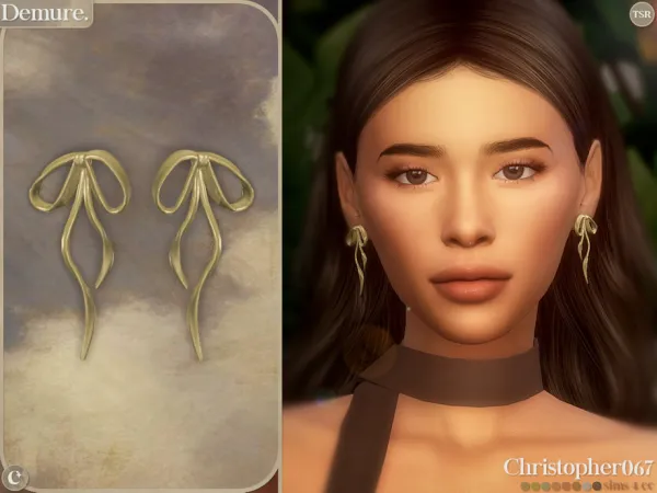 Alpha Demure Earrings Metal Tied Bow Dangle Earrings - The Sims 4 Custom Content