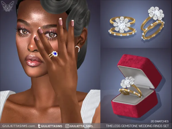 Alpha Timeless Gemstone Wedding Rings Set by feyona - The Sims 4 Custom Content