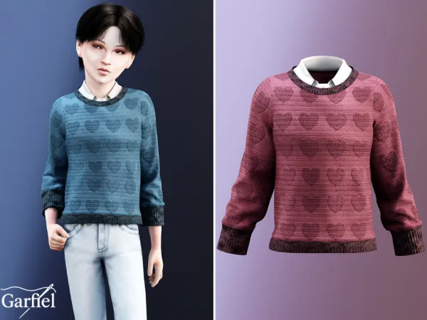 Alpha Child Cozy knit sweater with playful heart pattern by Garfiel - The Sims 4 Custom Content