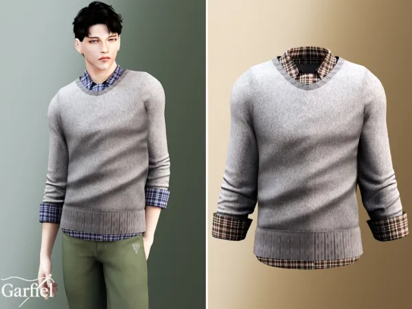 Alpha Adult Minimal layered sweater with visible shirt details by Garfiel - The Sims 4 Custom Content