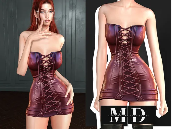 Alpha Elvira leather mini dress - The Sims 4 custom content