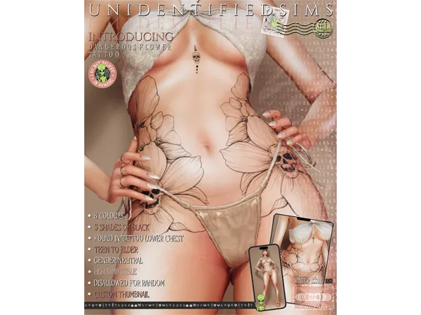 Mix dangerous flower tattoo - The Sims 4 custom content