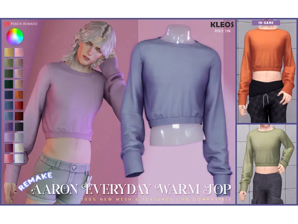 Alpha PEACH Aaron Everyday Top by kleossims - The Sims 4 Custom Content