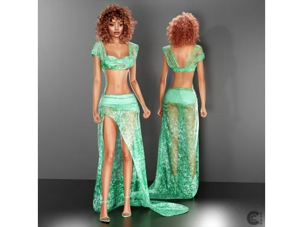 Alpha Sequin Draped Two Piece Gown with High Slit - The Sims 4 custom content