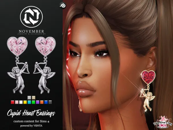 Alpha November Cupid Heart Earrings by VentaStudio - The Sims 4 Custom Content