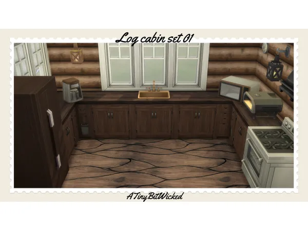 Maxis Match Log Cabin Wall and Floor set 01 by ATinyBitWicked - The Sims 4 Custom Content