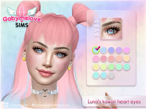 Mix Luna's kawaii heart eyes E01 contact lenses by gabymelovesims - The Sims 4 Custom Content