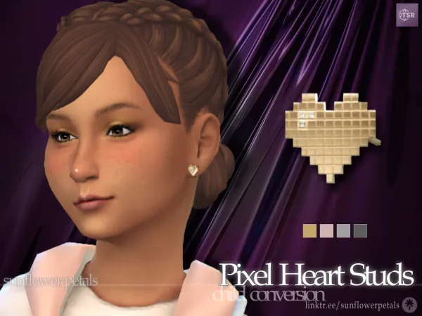 Mix Pixel Heart Stud Earrings for Kids - The Sims 4 Custom Content