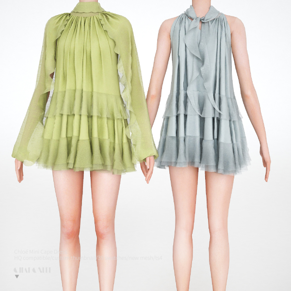 Alpha Chloé Mini Cape Dress by simsfinds - The Sims 4 custom content