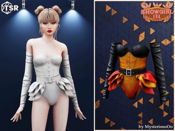 Alpha Showgirl Era Elegant leather corset outfit by MysteriousOo - The Sims 4 custom content