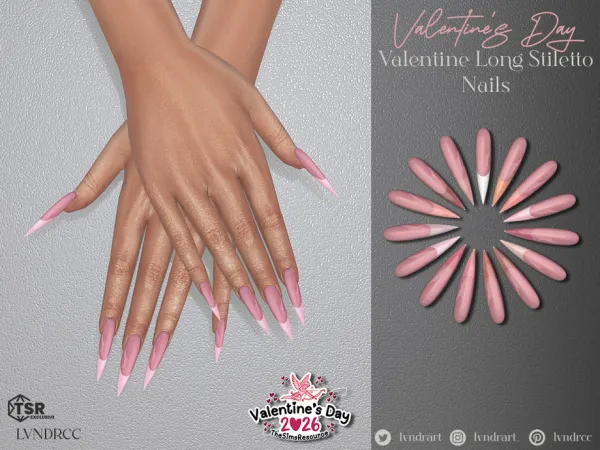 Alpha (Valentine's Day 2026) Valentine Long Stiletto Nails - The Sims 4 Custom Content