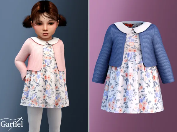 Alpha Toddler Floral dress with soft cardigan and rounded collar by Garfiel - The Sims 4 custom content