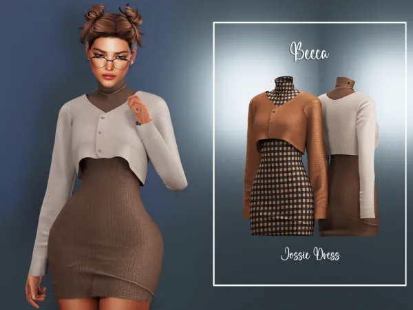Alpha Becca u2013 Cocoa Check Jossie Dress - The Sims 4 Custom Content