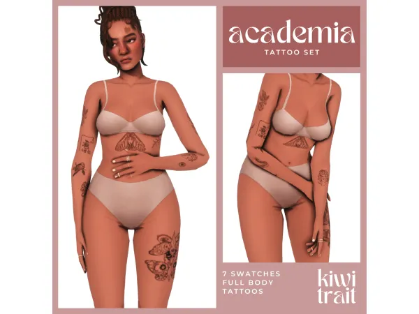 Mix academia tattoo set by kiwitrait - The Sims 4 custom content