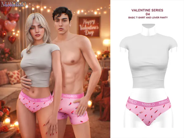 Alpha VALENTINE SERIES 04 Basic T shirt and Lover Panty - The Sims 4 custom content