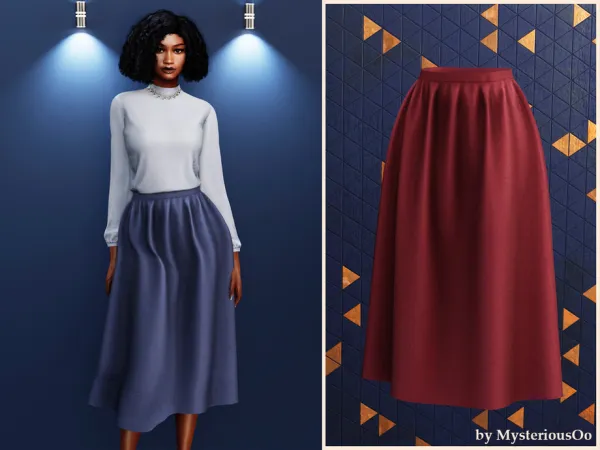 Alpha Flowy midi A line skirt by MysteriousOo - The Sims 4 Custom Content