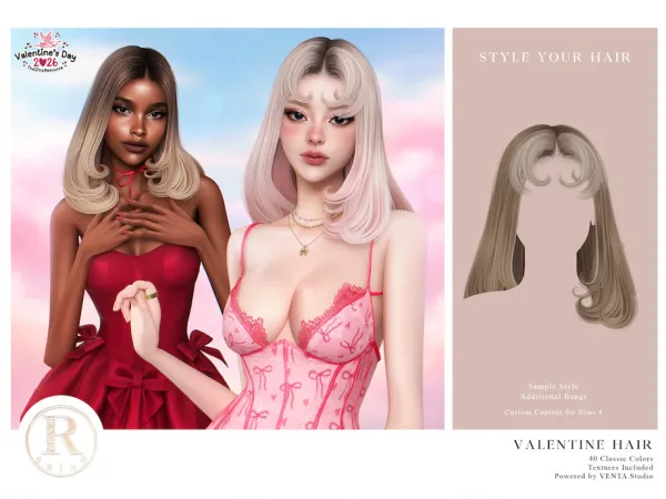Alpha RAMA Valentine Hair by VentaStudio - The Sims 4 Custom Content