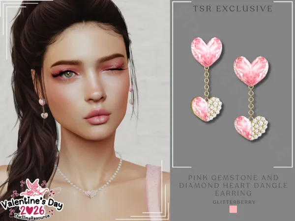 Alpha Pink Gemstone Diamond Dangle Earrings by Glitterberryfly - The Sims 4 Custom Content