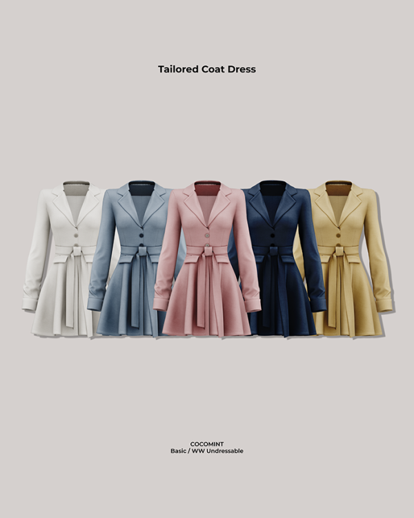 Alpha [cocomint] Tailored Coat Dress by cocomint - The Sims 4 Custom Content