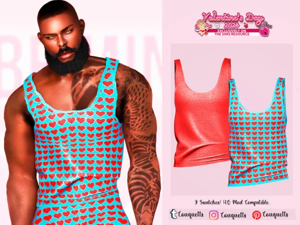 Alpha Valentines Day Pajamas Set N2 Top by couquett - The Sims 4 Custom Content