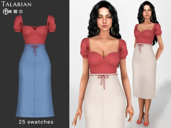 Mix Rhea Outfit with Puff Sleeve Top and Midi Skirt by talarian - The Sims 4 Custom Content