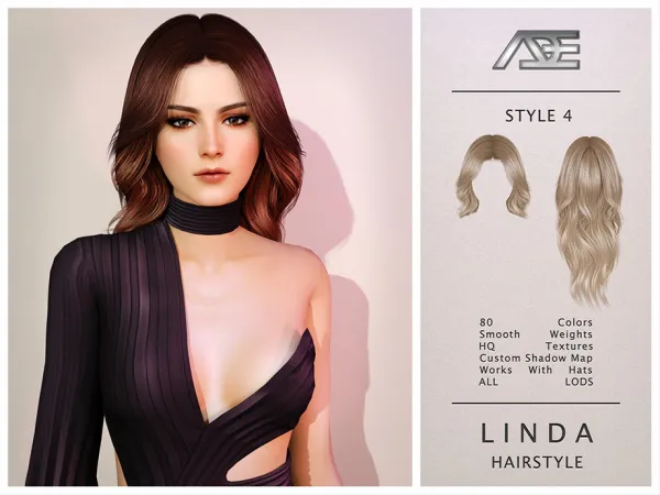 Alpha Linda Style 4 (Hairstyle) - The Sims 4 Custom Content