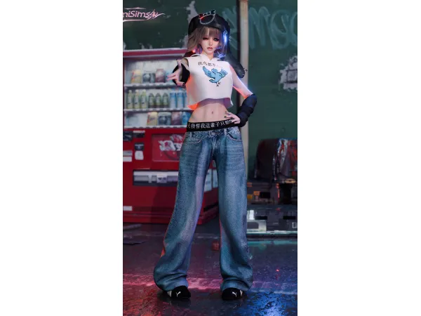 Alpha Prank Series Meme Tank Top Lettered Waistband Baggy Jeans by KkmiSims4 - The Sims 4 Custom Content