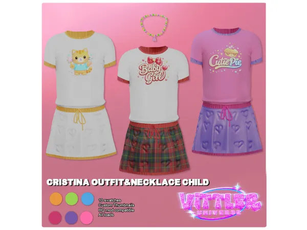 Alpha Cristina Outfit Necklace CHILD by VittlerUniverse - The Sims 4 Custom Content