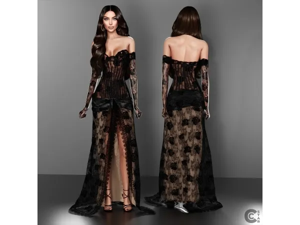 Alpha Valentine's Lace Corset Sheer Slit Gown - The Sims 4 custom content