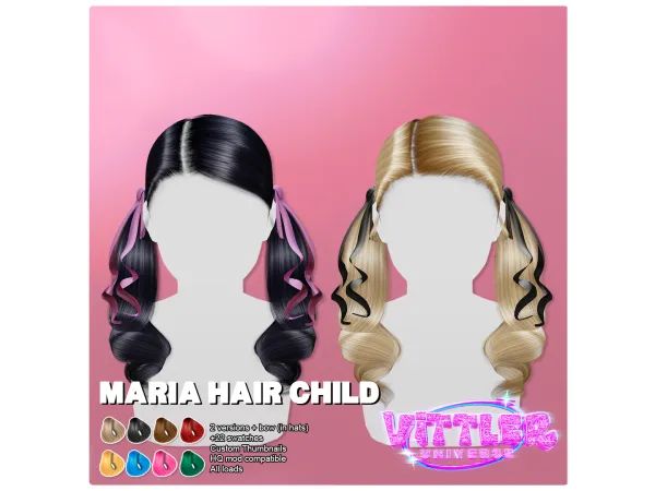 Alpha Maria Hair Child by VittlerUniverse - The Sims 4 custom content