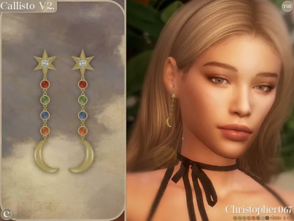 Mix Callisto Earrings V2 Star Moon Dangle Earrings by Christopher067 - The Sims 4 Custom Content