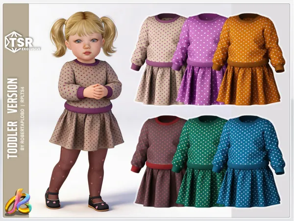 Alpha 341 TODDLER Retro Polka Dot Dress by RobertaPLobo - The Sims 4 Custom Content
