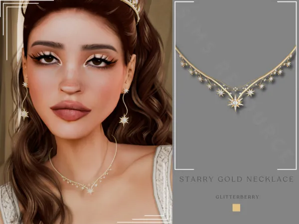 Alpha PATREON Starry Gold Necklace by Glitterberryfly - The Sims 4 Custom Content