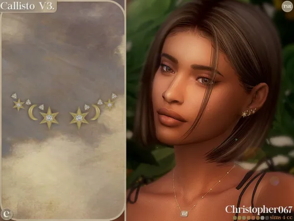 Mix Callisto Earrings V3 Star Moon Stacked Stud Earrings by Christopher067 - The Sims 4 Custom Content