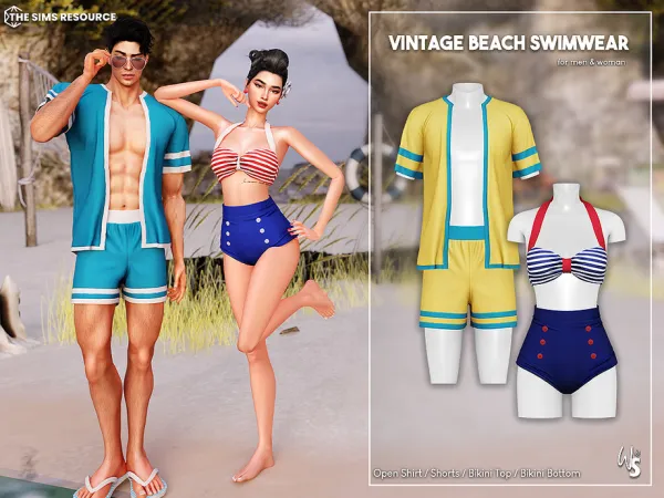 Vintage Beach Swimwear Set by WisteriaSims